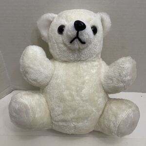 Vtg 70s Polar Bear Plush White Bear Stiff Realistic 11” Stuffed Animal Carnival